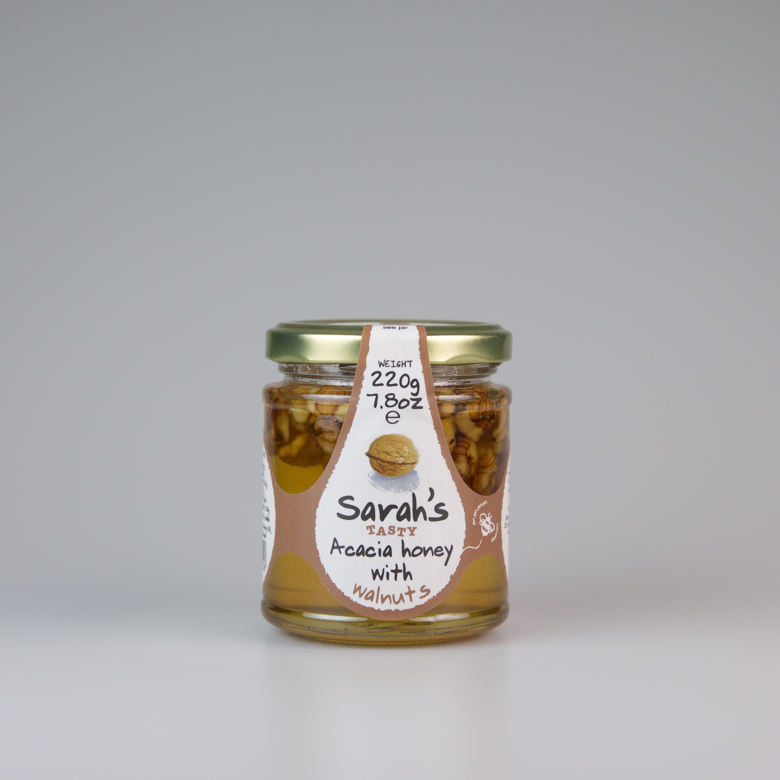 Sarah Honey - Bio - Acacia honing met smaak - walnoten - Lekker - Bijzondere Smaken - honing zonder kleurstof